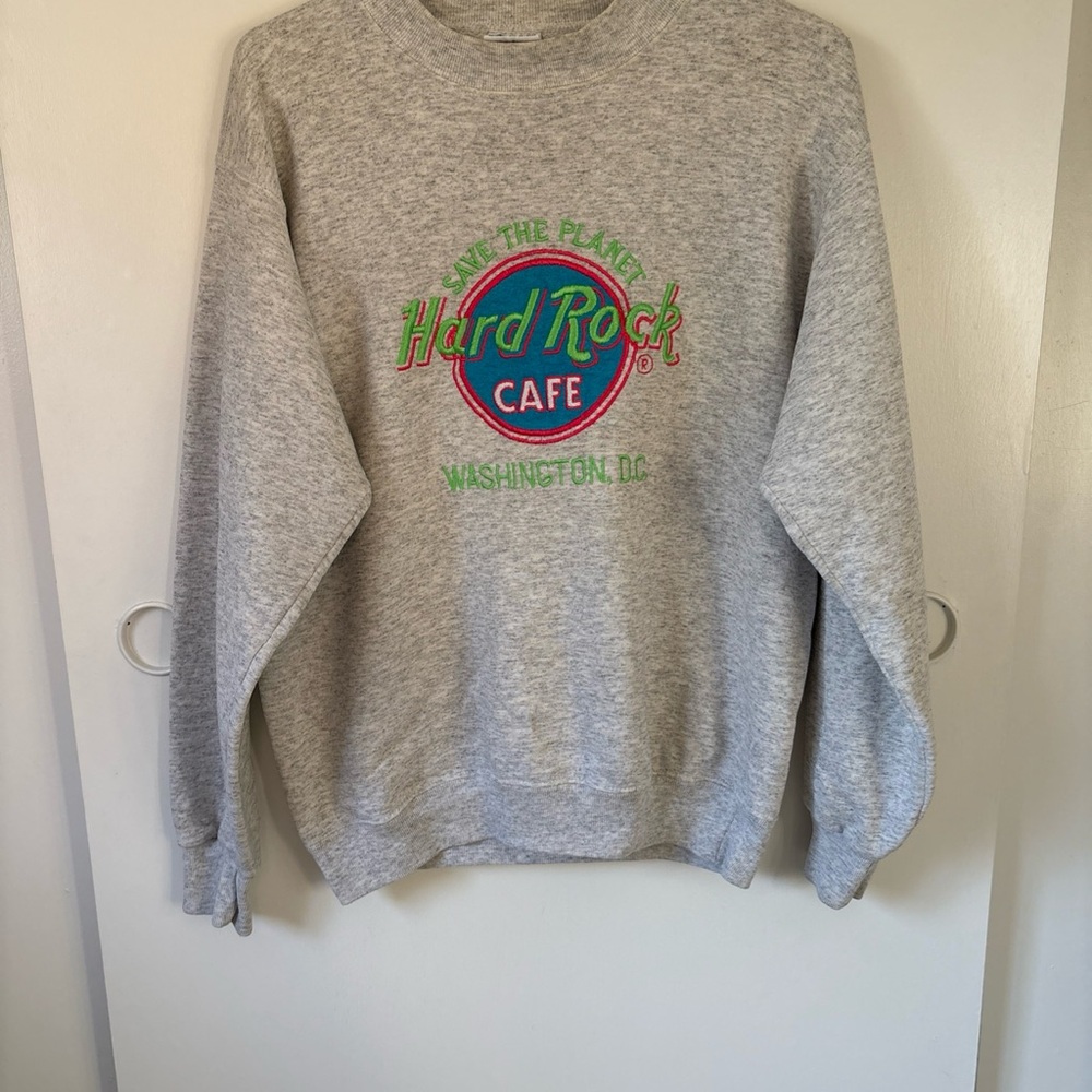 Vintage Hard Rock Cafe Gray Crewneck Sweater with Colorful Logo